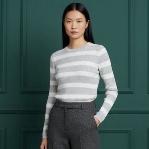 GAP Gray and Soft Pink Stripe Ribbed Top